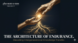 An older hand guiding a younger hand over an open, aged book, symbolizing the intergenerational transfer of knowledge and discipline.